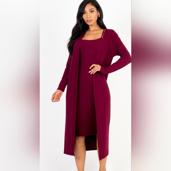 capella usa Dresses & Skirts - Ribbed cardigan & cami midi bodycon dress